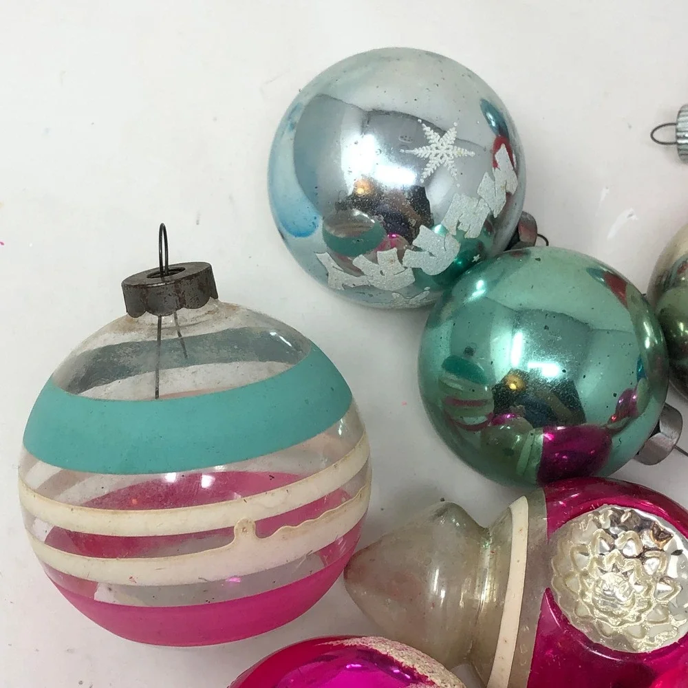 Vintage Mercury Glass Christmas Ornaments Lot of 17 Reflector UFO Teardrop